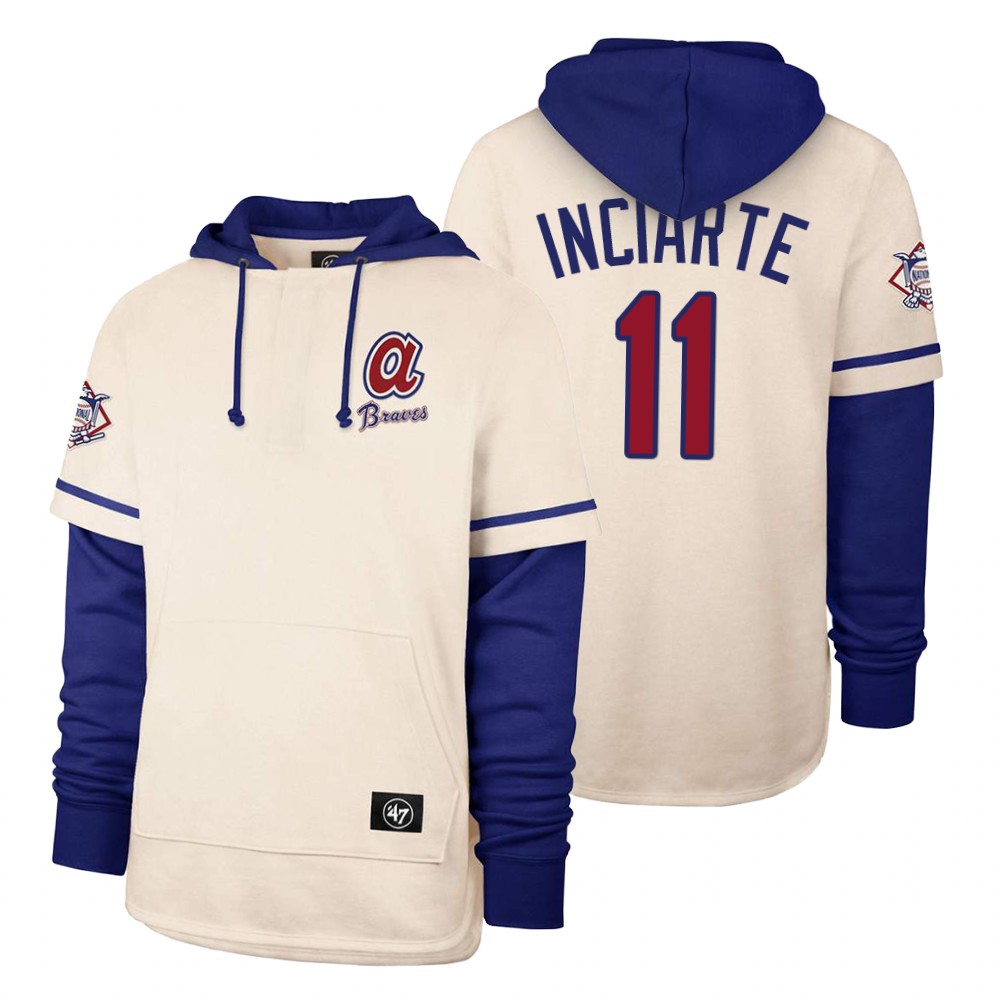 Men Atlanta Braves #11 Inciarte Cream 2021 Pullover Hoodie MLB Jersey->atlanta braves->MLB Jersey